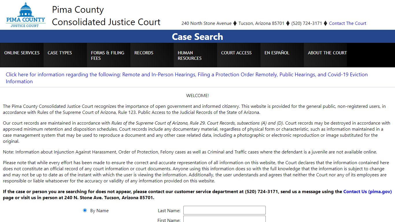Case Search - Pima County Courthouse